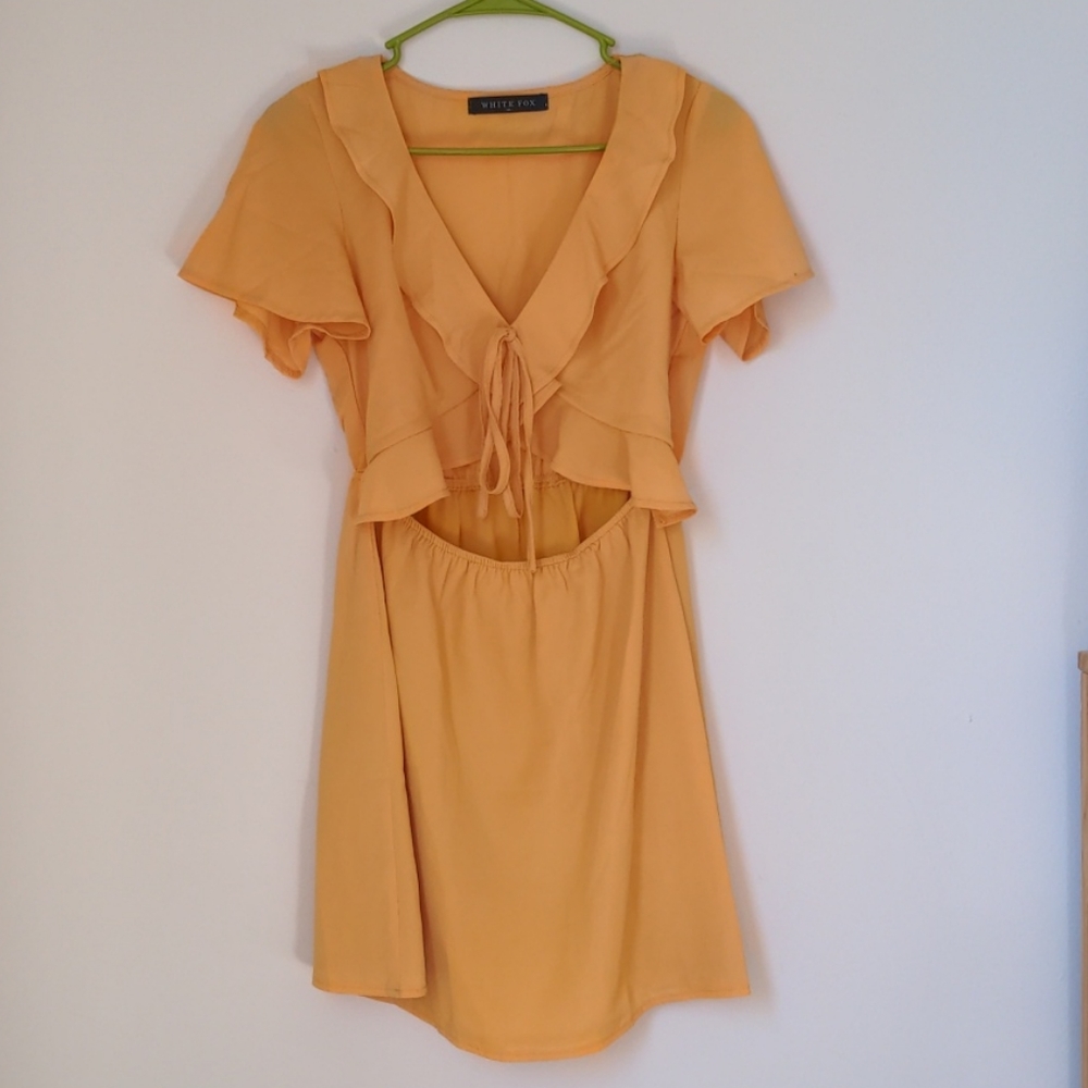 NEW White Fox Boutique Yellow Flutter Sleeve Dress